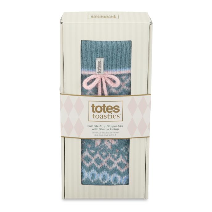 totes toasties® Ladies Chenille Crop Knitted Slipper Socks Teal Extra Image 5